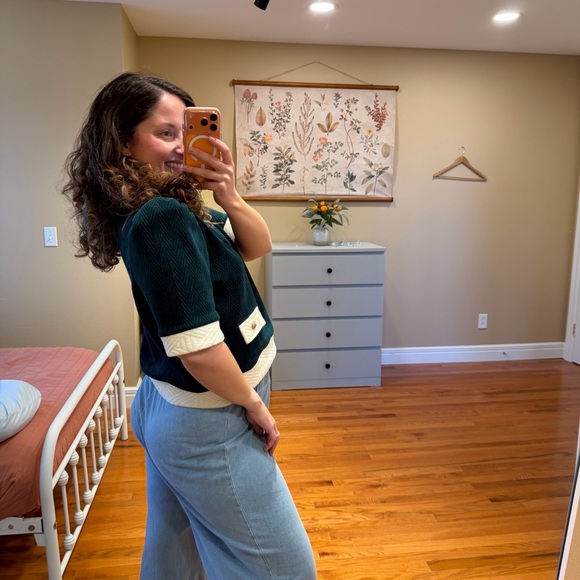 Anthropologie THML Green White Christmas Holiday Sweater Top Small - Picture 3 of 12